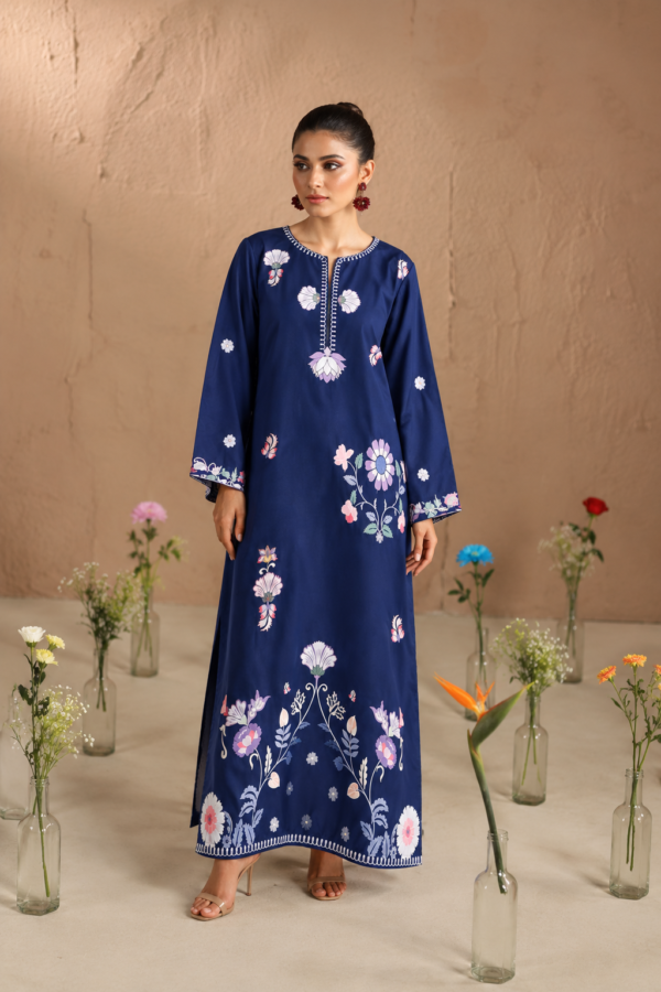 Navy Blue Floral Printed Kurta for Women