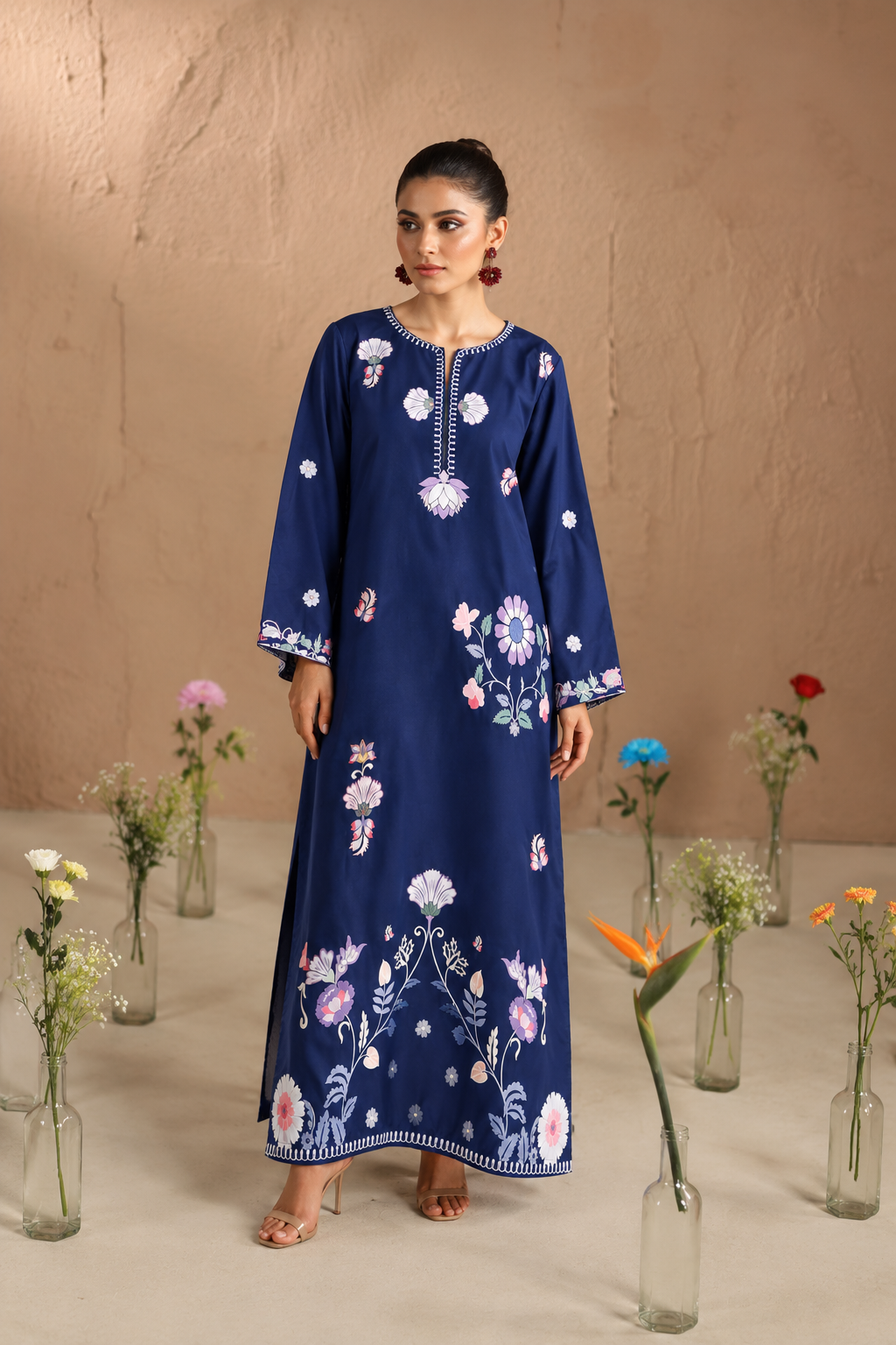 Navy Blue Floral Printed Kurta for Women Navy Blue Floral Printed Kurta for Women