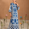 Cobalt Bloom Women's Ivory Kurta with Royal Blue Floral Print