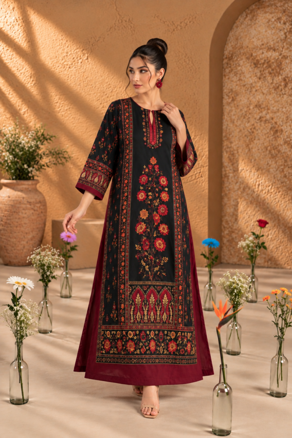 Midnight Maroon Women's Navy Blue & Burgundy Floral Printed Kurta